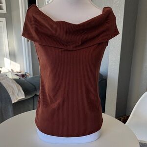 a new day Rust Ribbed Off-Shoulder Top